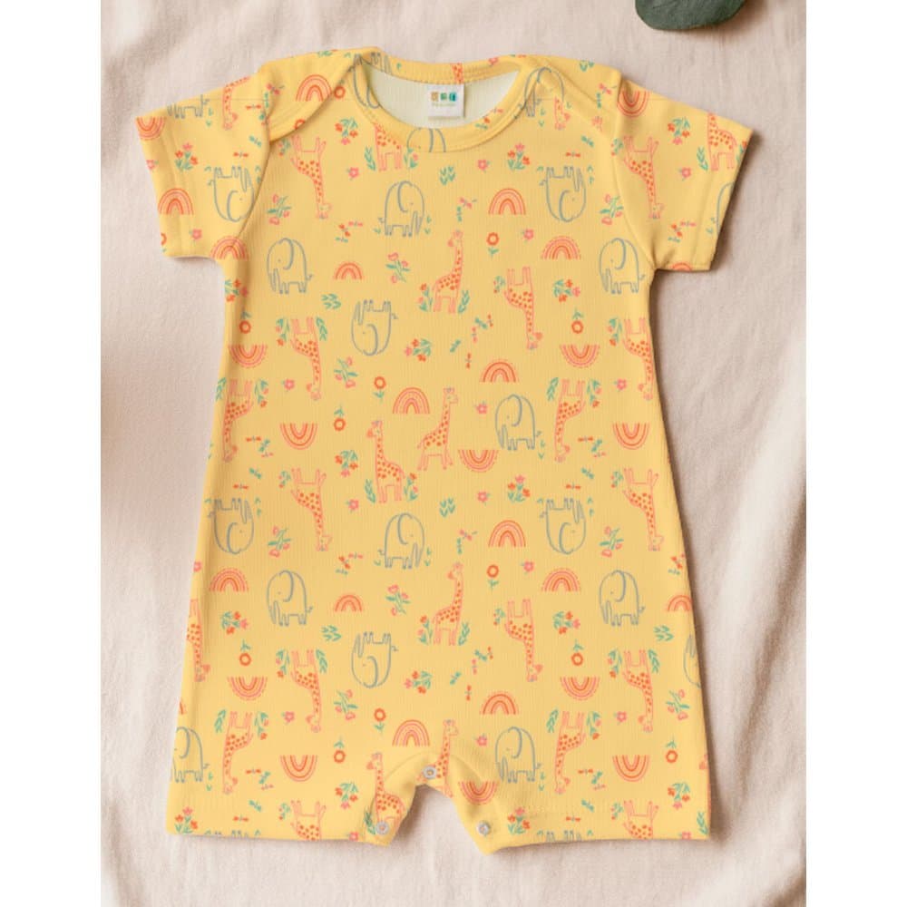 Macaquinho Girafas Amarelo - Suedine 100% Algodão - Bebê Menina