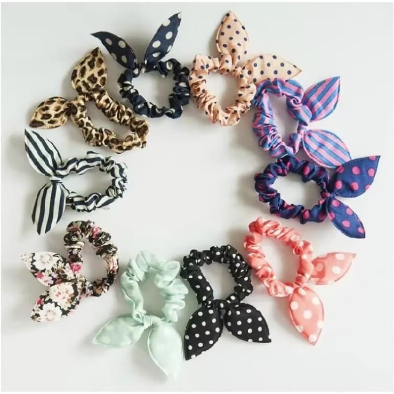 10 pçs lote mix estilo clipes para cabelo bolinhas leopardo viagem corda orelhas de coelho headwear laço de cabelo
