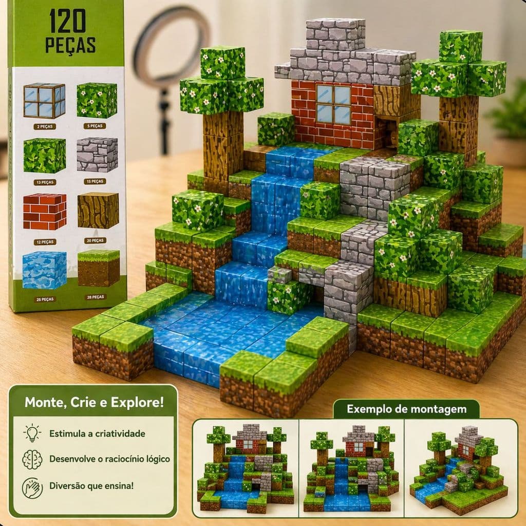 Kit 120 Blocos Imã Magnéticos Mágicos Construção Tipo Cubo Montar Educativo