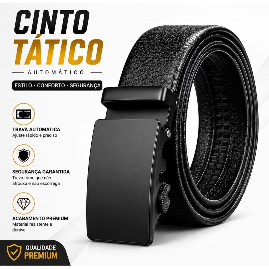 Cinto Masculino de Couro Automático Social Preto Elegante