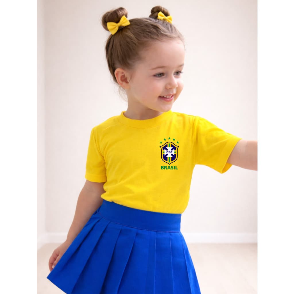 Camiseta Camisa Infantil Estampa Brasil Copa do Mundo Menina Princesa com amor