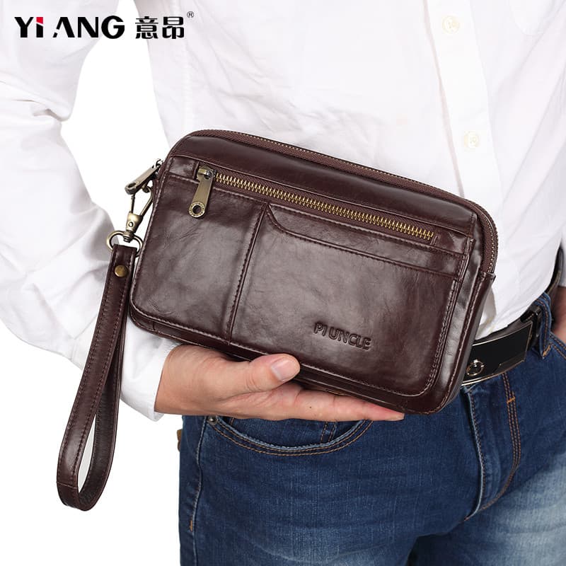 Bolsa de embreagem masculina de couro genuíno, bolsa de mão de primeira camada de couro de vaca, bolsa carteira Horizont