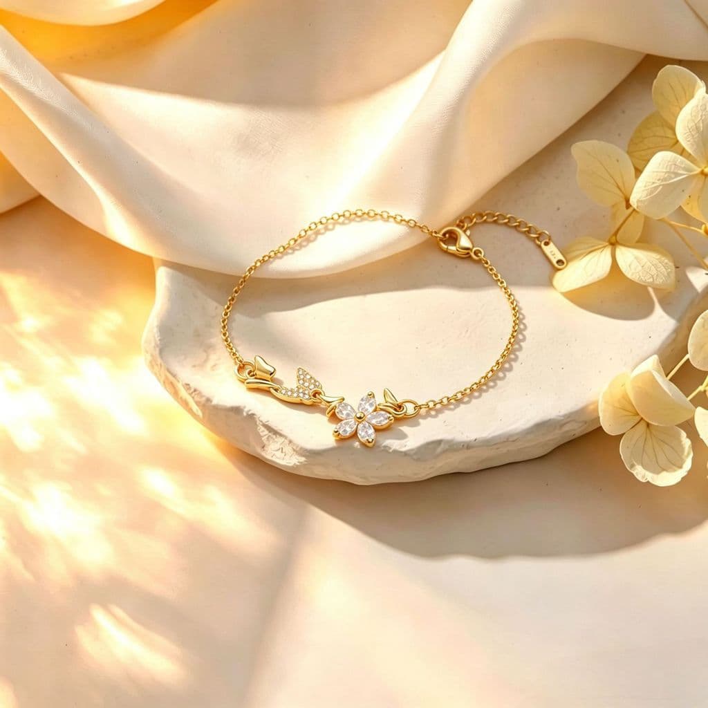 Pulseira De Zircão Flor E Borboleta , Estilo Elegante De Luxo Minimalista , Joias Hipoalergênicas À Prova De Desbotament