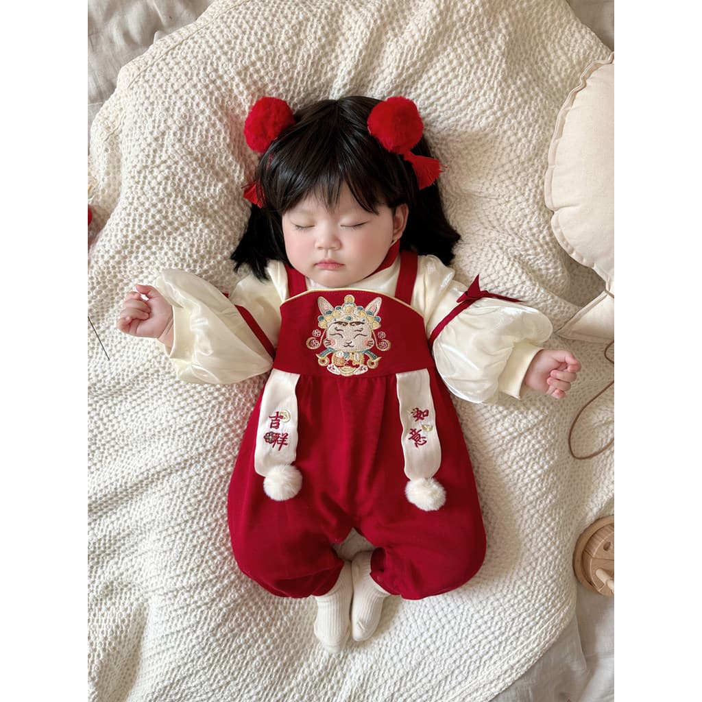 Outono inverno roupas de bebê festivo macacão vermelho bebê menina mês cheio cem dias de idade vestido de um ano mais ve