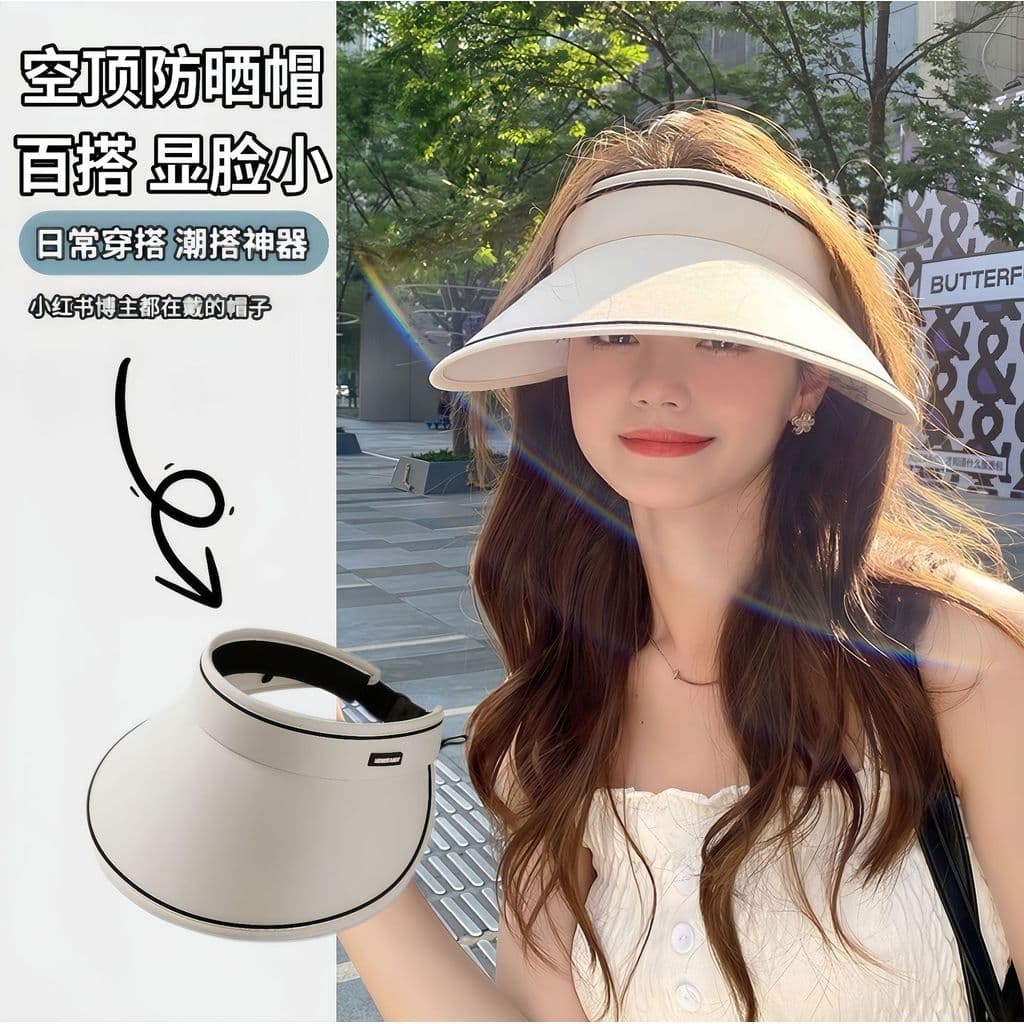 Chapéu de sol feminino 2025 aba grande Anti-ultravioleta chapéu de sol capa rosto vazio topo palha chapéu adulto moda Co