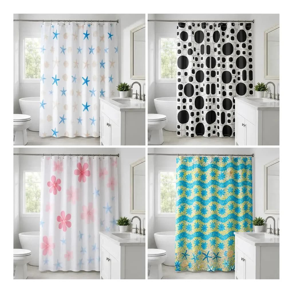 Cortina Para Chuveiro Box Banheiro Estampada Com Ganchos Plástica Lavável Decorativa