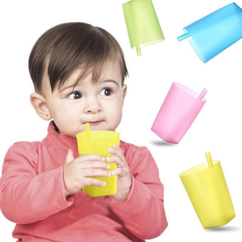 Copo de Plástico Colorido para Bebês com Canudo, Copo de Treinamento para Crianças, Garrafa de Alimentação para Bebês, C