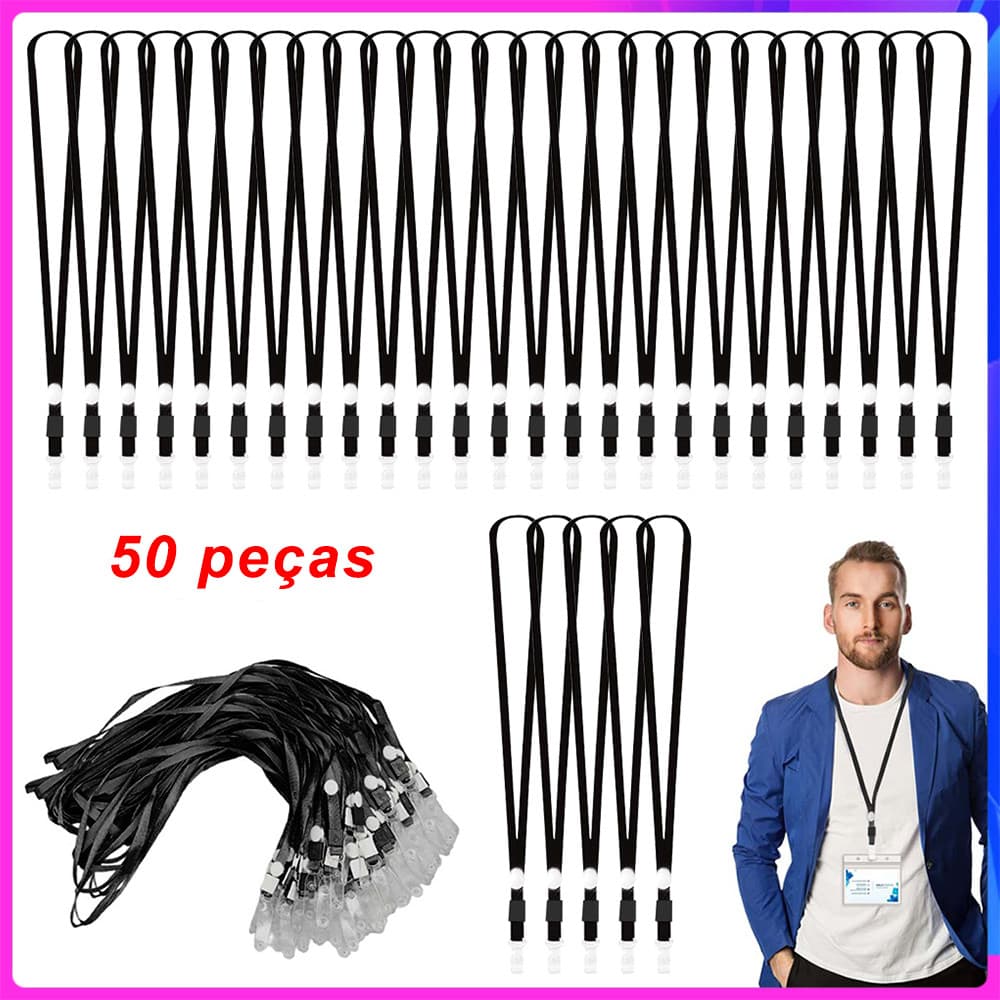 50 peças Cordão segurança com cordões planos,45 cm,para porta-crachás identificação,identificação cruzeiro,escola,preto