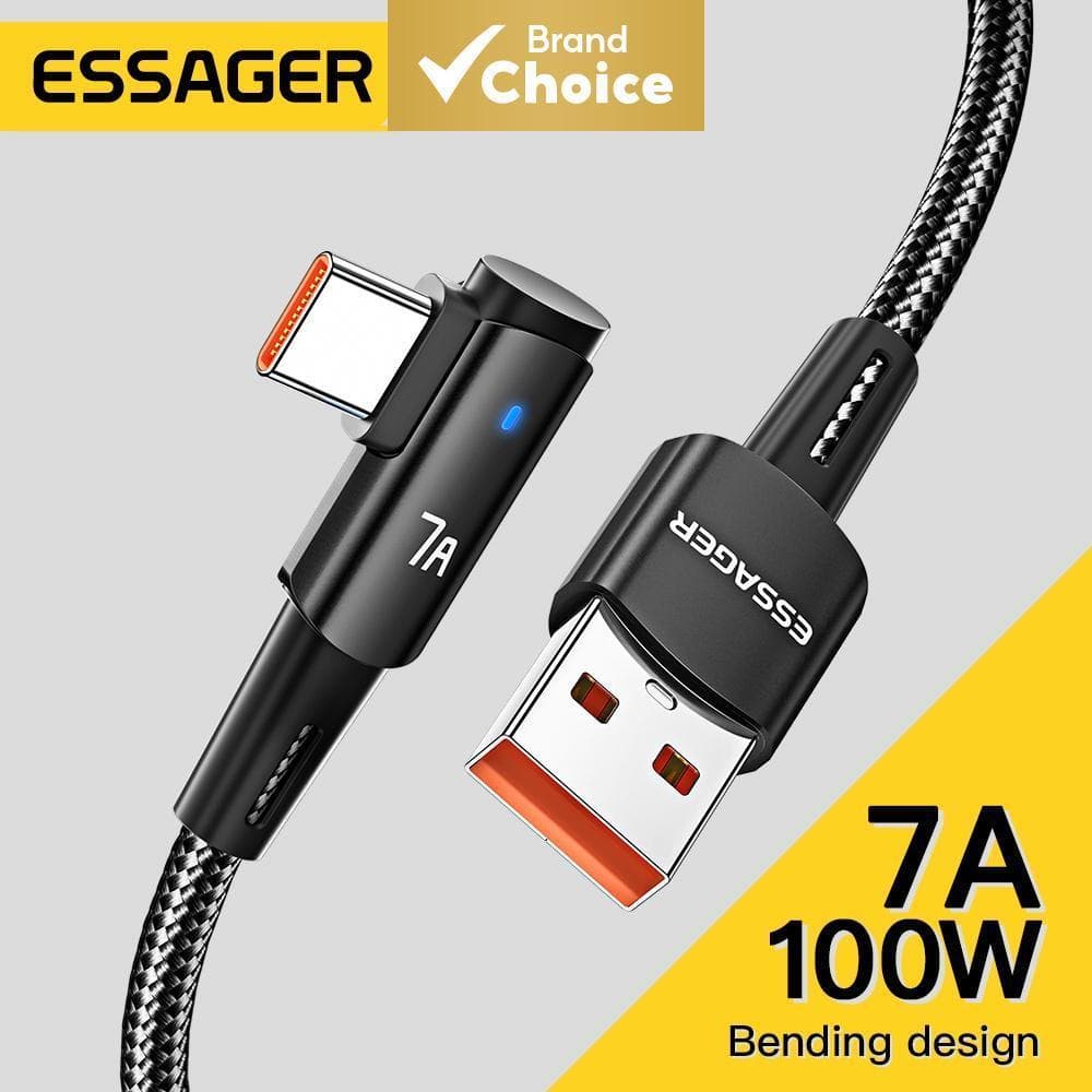 Essager 7A 100W USB para Tipo C Carregador rápido de cotovelo único 7A Corrente alta carregamento rápido para Realme