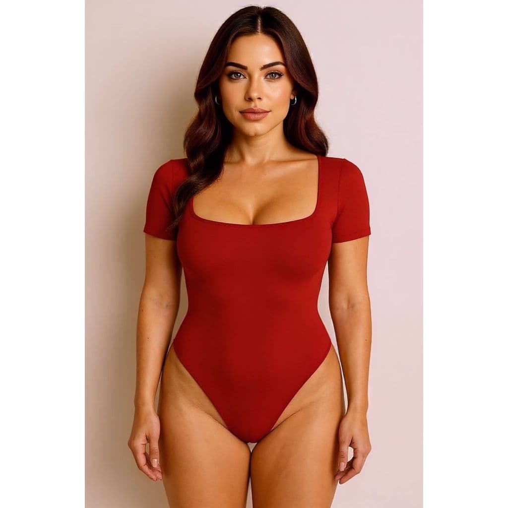 Body Feminino Decote Quadrado Forro Duplo Manga Curta Suplex Liso Moda Blogueira Tendencia