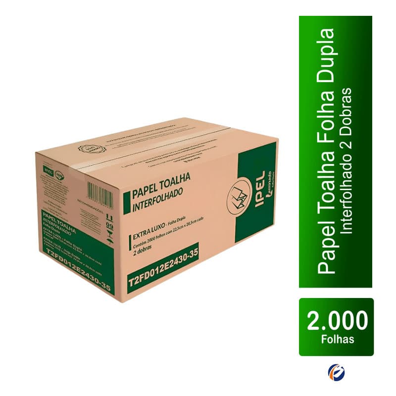 Papel Toalha Interfolha Folha Dupla 22,5x20,5cm Luxo 2000fls