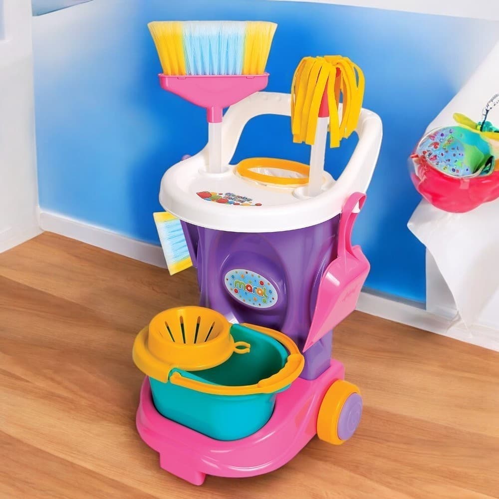 Carrinho Infantil De Limpeza Vassoura Esfregão, Brinquedo Presentes Cleaning Trolley Imaginação