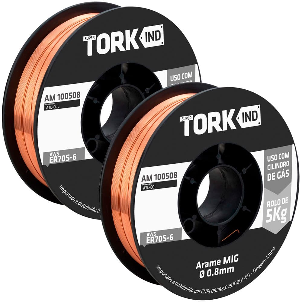 Kit Solda 2 Arame Sólido Cobreado para Solda 0,8mm 5kg Cada Super Tork