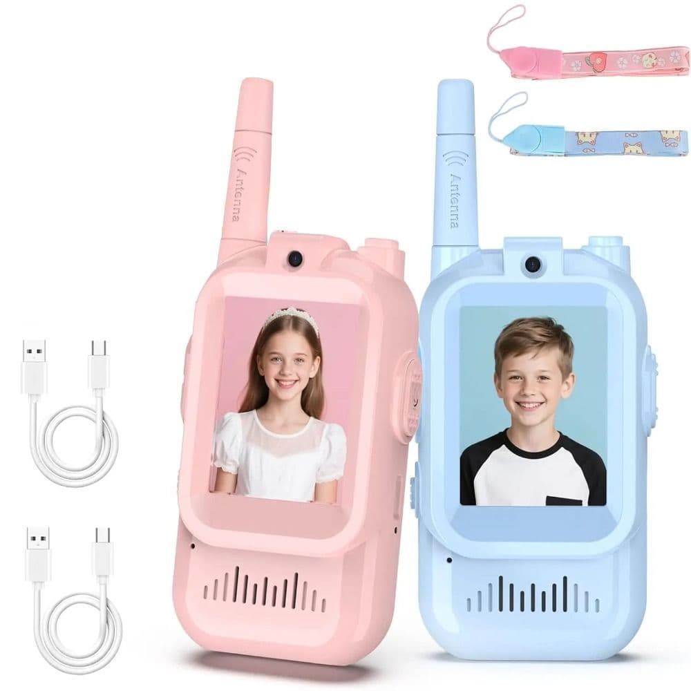 Walkie-Talkie Infantil com Vídeo | Comunicação Sem Fio | Tela LCD | 3 Modos de Voz | Alcance até 400m