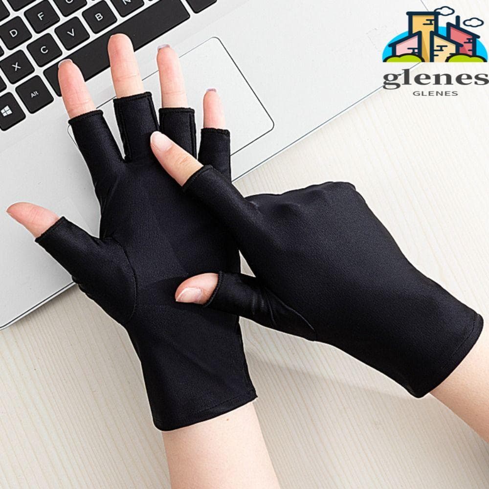 GLENES 1 Par De Luvas Femininas De Proteção Solar , Finas De Seda Gelada Semi-Dedo Elastano , Resistentes A UV