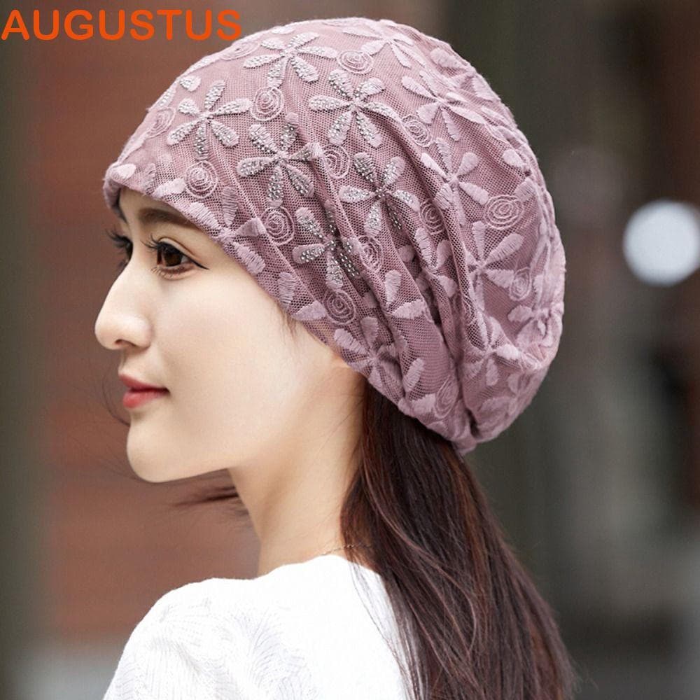 Chapéu Desleixado De Crochê AUGUSTUS , Gorro Fino Elegante Com Flor De Renda Turbante Lenço Na Cabeça