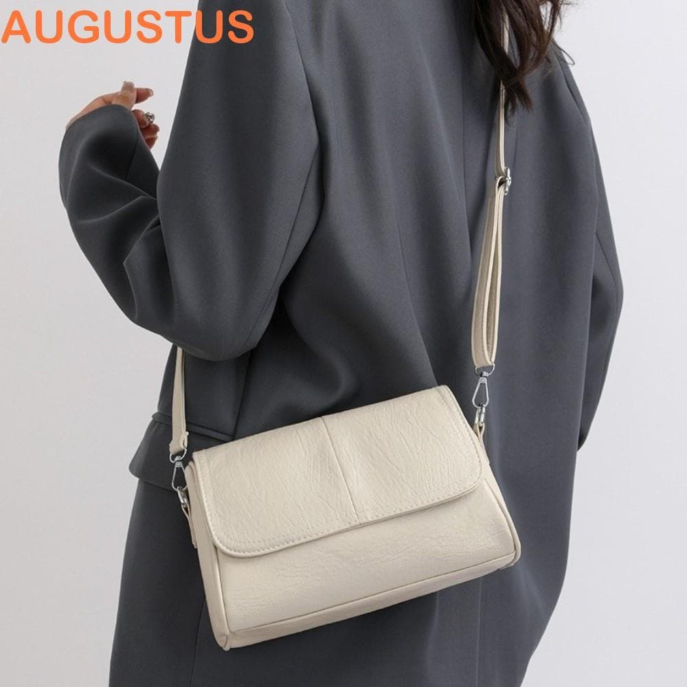 AUGUSTUS Bolsa Crossbody PU , Para Mãe De Meia Idade Com Cera De Óleo Estilo Coreano , Aba De Água Anti-Respingos Casual