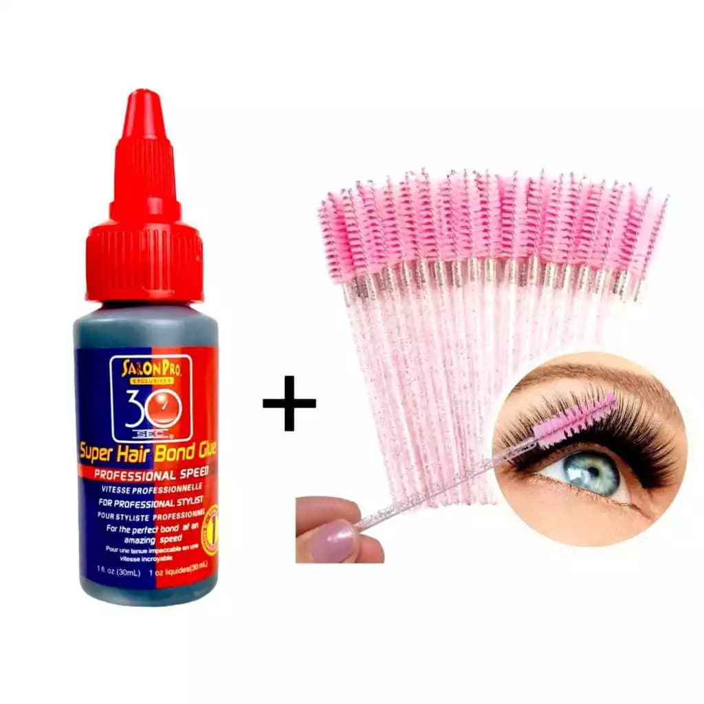 Kit Cola para Extensão de Cílios 30 Sec Salon Pro 30ml + 50 Escovinhas Glitter Extensao De Cilios