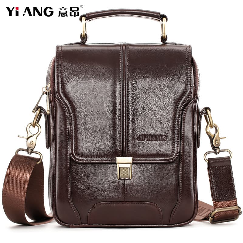 Retro couro masculino ombro mensageiro bolsa multifuncional estilo Vertical 26cm saco plano Casual pequeno saco