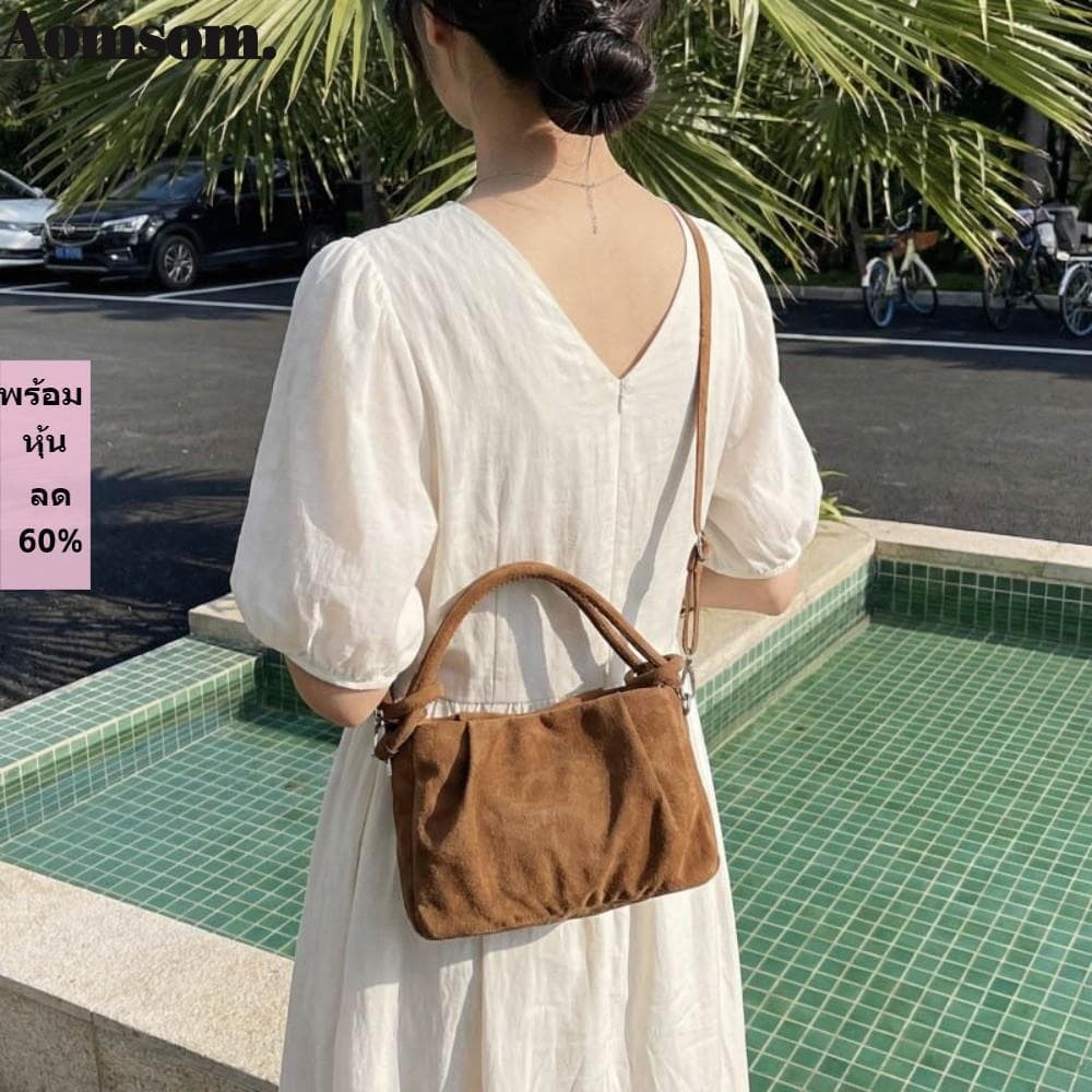Bolsa Crossbody AOMSOM , De Ombro Com Textura De Rugas E Fecho Magnético Casual De Couro De Camurça Alça Macia Fashion P