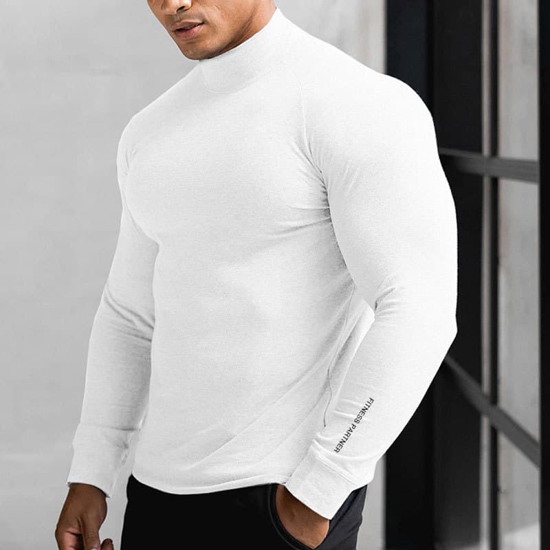 Músculo apertado roupas de Fitness masculino Casual roupas de treinamento esportivo gola alta manga longa camisa de fund