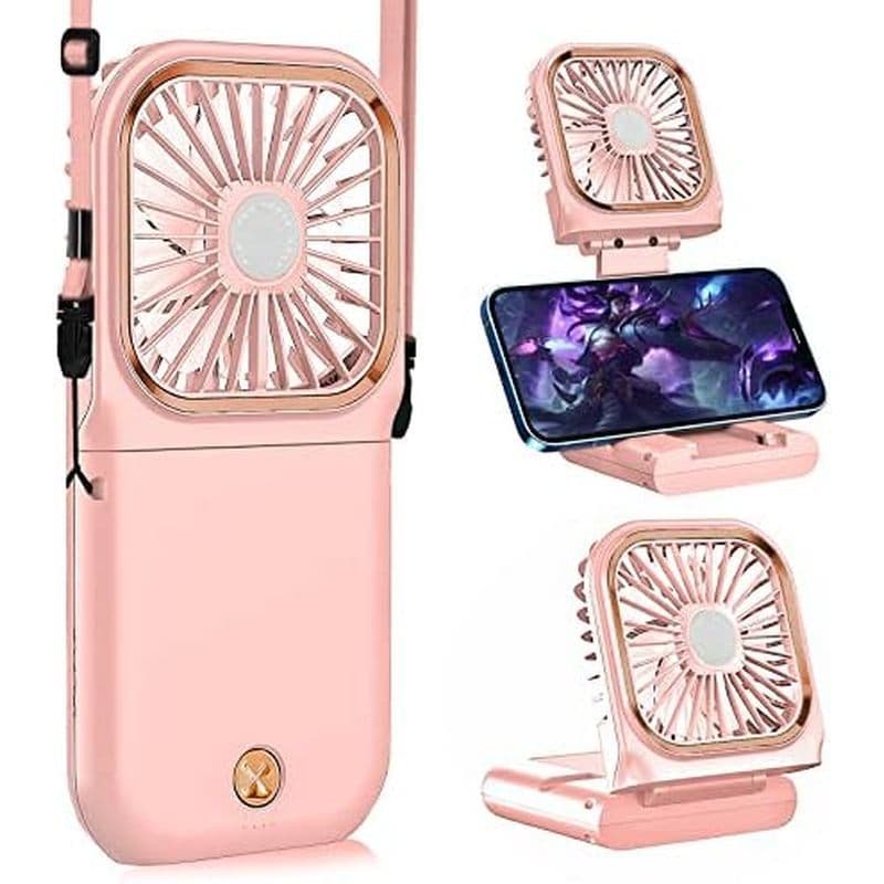 Ventilador Portátil Com Suporte Para Telefone , Recarregável De Pescoço Fonte De Alimentação De 3000mAh Saída USB Pequen