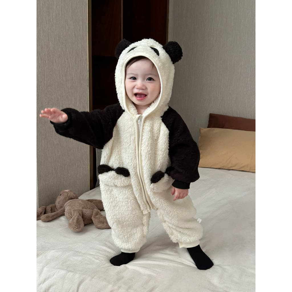 Roupas de bebê outono inverno estilo Super fofo Panda macacão com capuz recém-nascido pele de pelúcia macacão roupas de