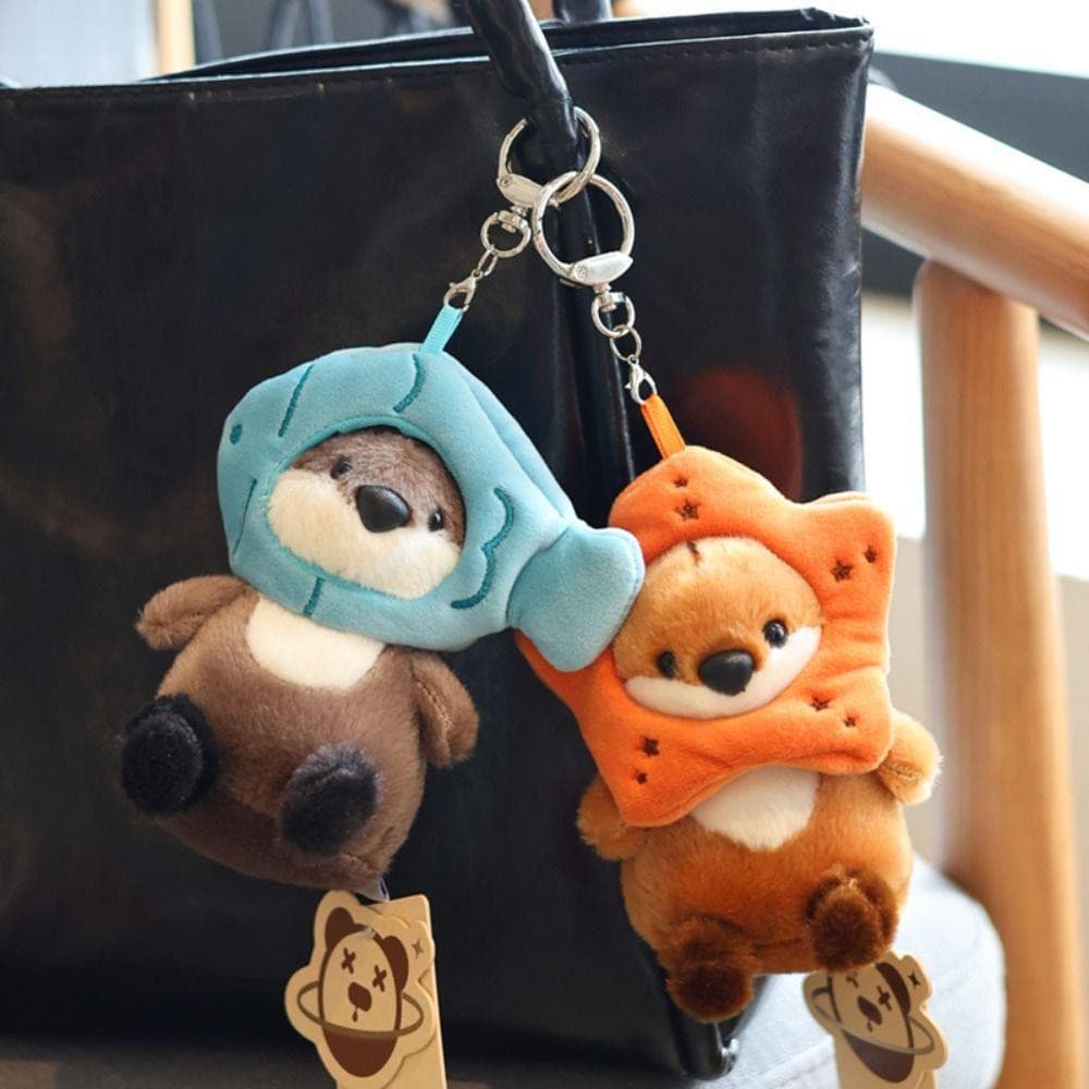 Pingente de lontra, chaveiro de pelúcia de algodão fofo, acessório para bolsa, brinquedo de pelúcia macio em estilo c