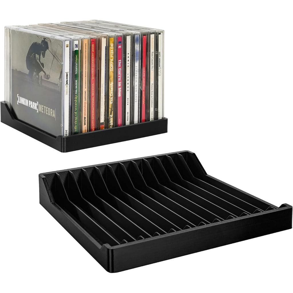 Conjunto de 2 peças para CDs, organizador de CDs estilo estante de discos com capacidade para 24 CDs, estante para CDs e