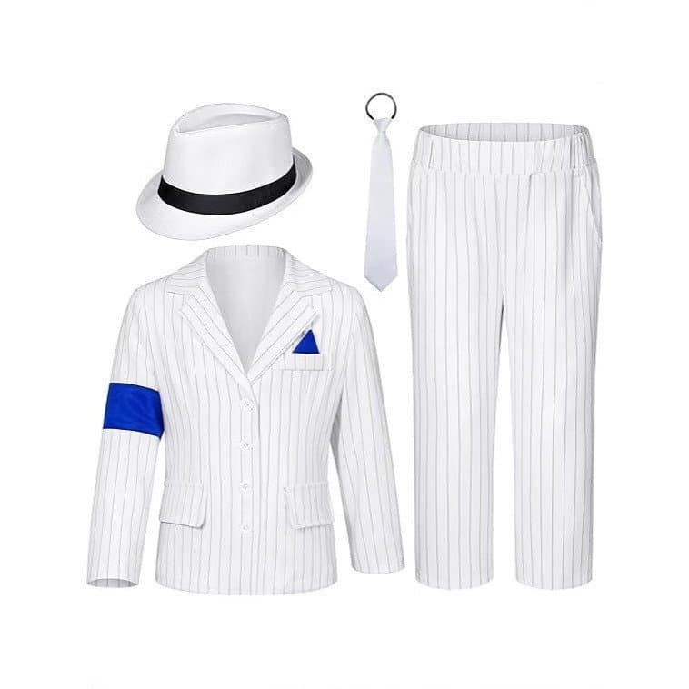 Fantasia De Cosplay De Michael Jackson , Conjunto De Terno Listrado Branco Para Performance , Presente De Natal