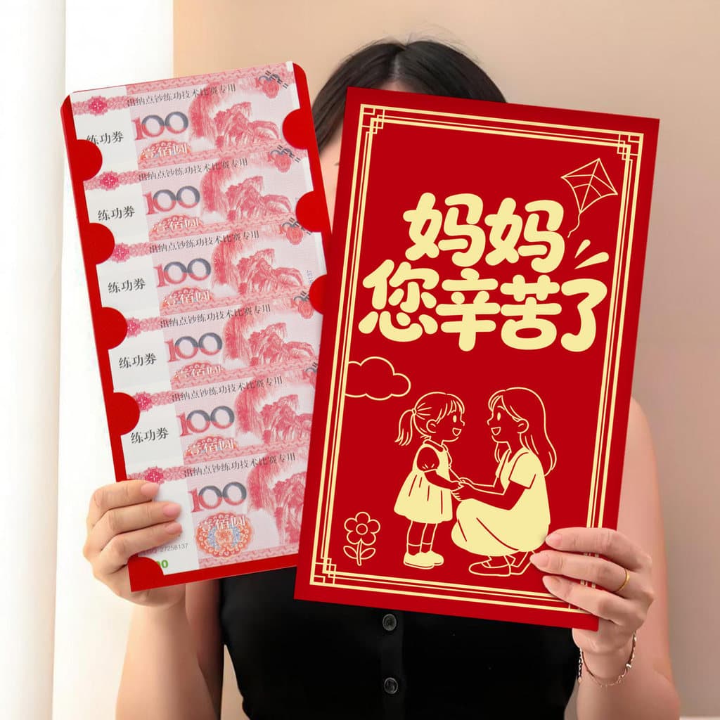 Saco Envelope vermelho de grandes dimensões 2026 novo estilo mãe feliz aniversário selo saco dia das mães personalidade