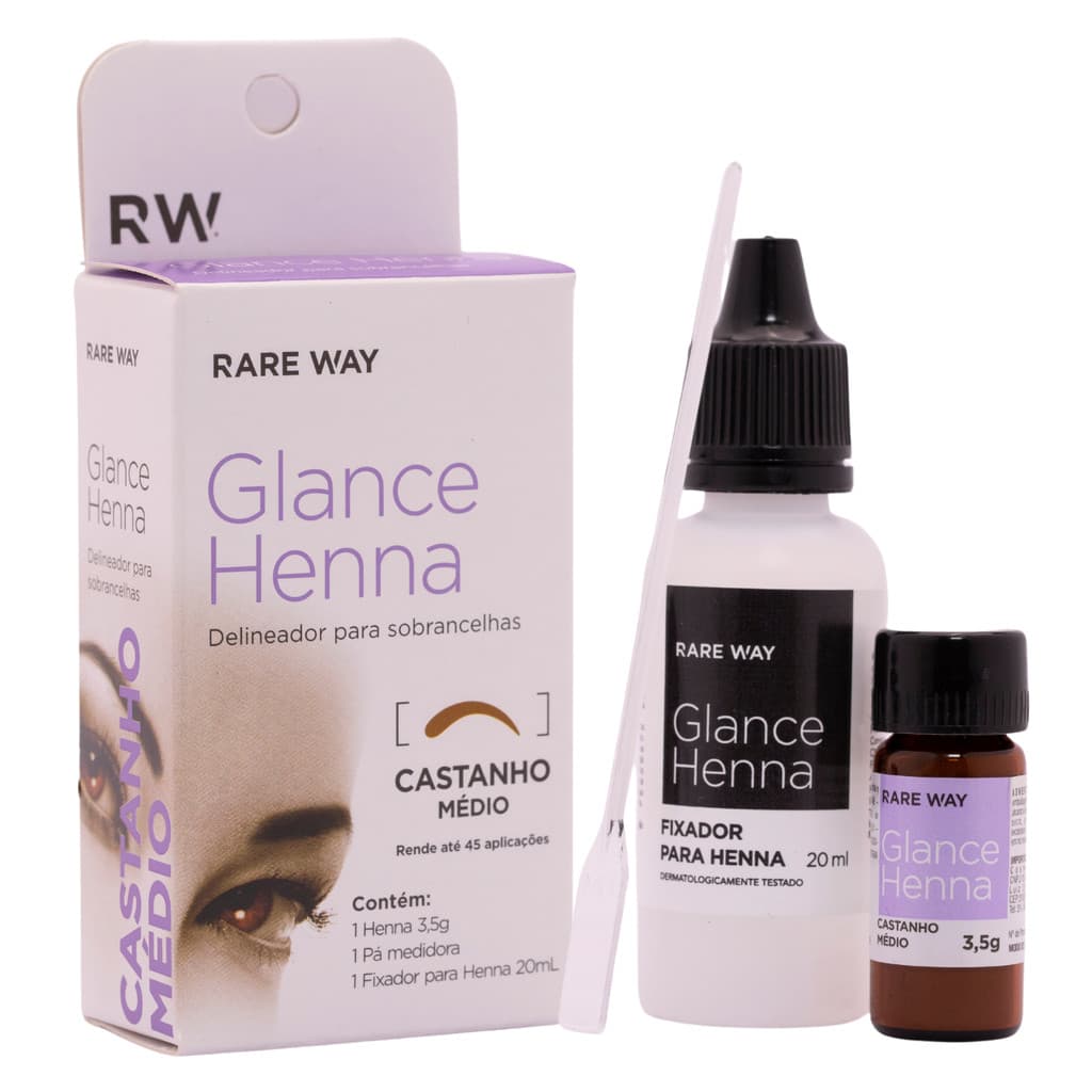 Henna Para Sobrancelha Glance 3,5g Castanho Médio Fixador 20ml E Pá Medidora Design Profisisonal