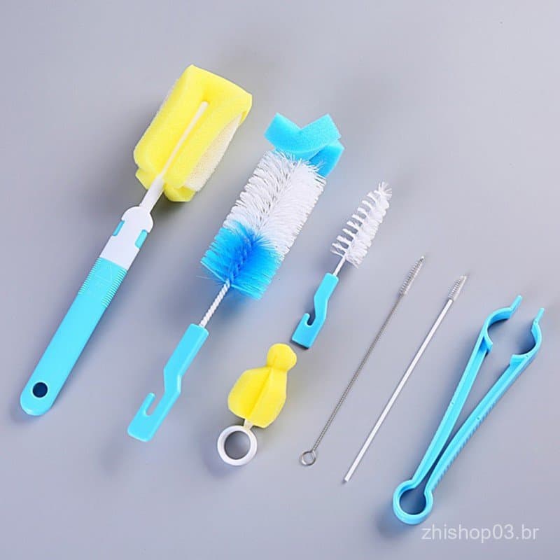 7 Pçs/set Escova Para Garrafa De Bebê 5 Esponja Escovas Chupeta De Plástico Oi