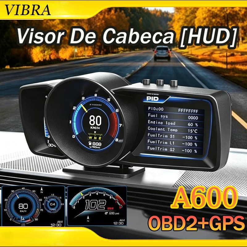 A600 Velocímetro digital de sistema duplo OBD2 + GPS com 3 telas LCD, painel multifuncional e computador