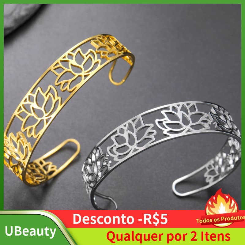 Pulseira Lotus para Mulheres, Ajustável, em Aço Inoxidável 304, Pulseira de Yoga, Acessórios de Joalheria, Presente para