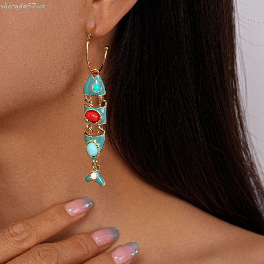 Brincos Pequenos de Peixe SHENGDA, Brincos Pendentes de Esmalte Gótico Estilo Étnico Vintage Exagerado, Design Exclusivo