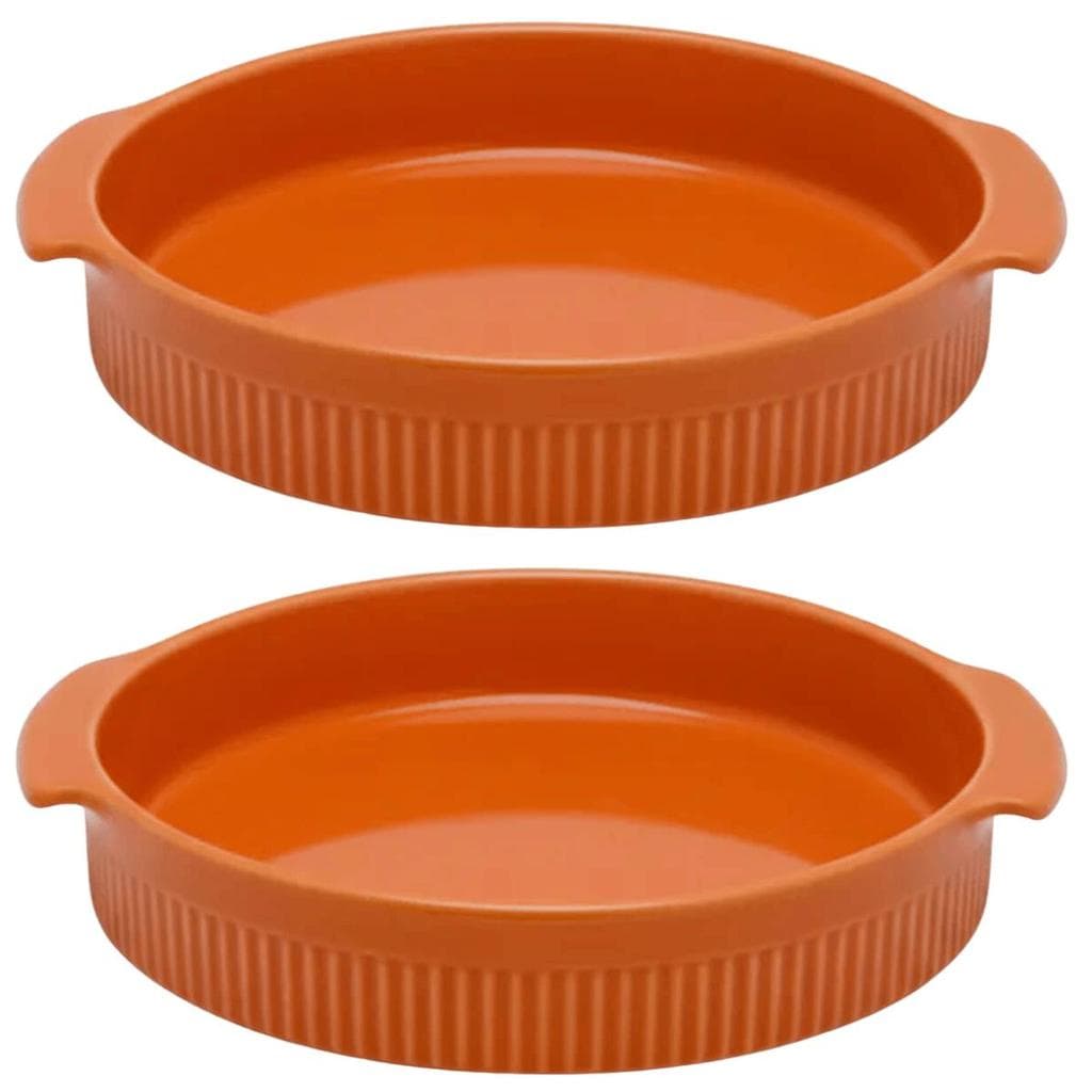 Kit 2 Formas Redonda  21cm Porcelana Canelada Laranja Travessa Forno Germer
