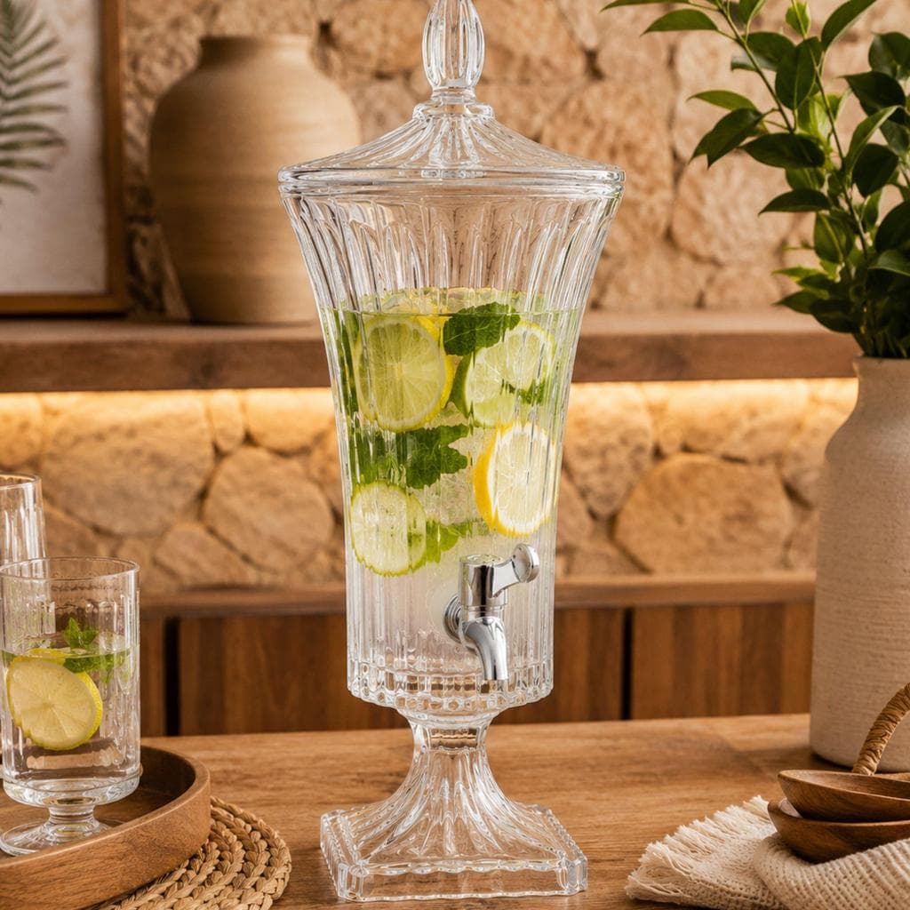 Suqueira de Vidro  2L C/ Pé e Torneira Elegante Luxo Premium 26372 - Vencedor