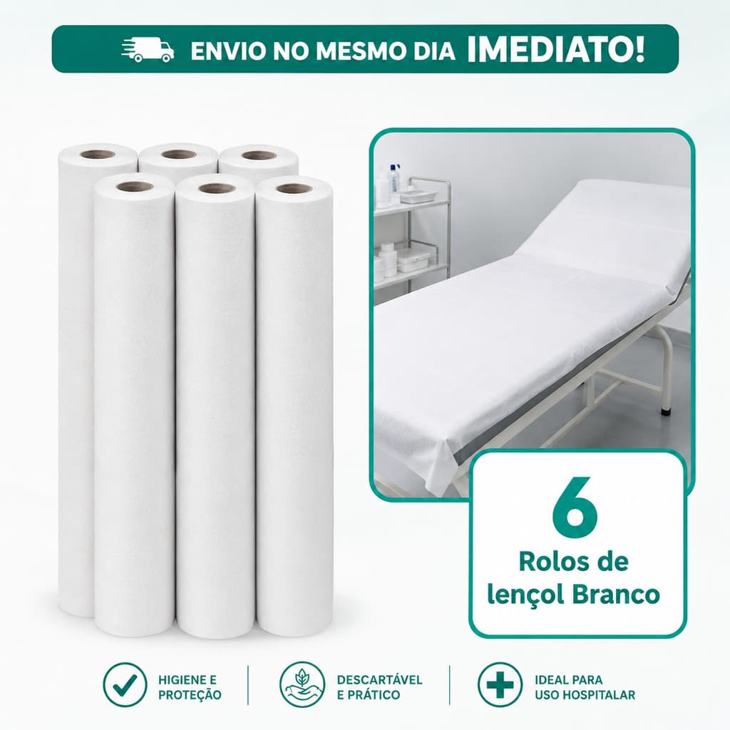Pacote com 6 / 3 / 1  Rolos de Lençol Hospitalar descartável 50x50 - Branco