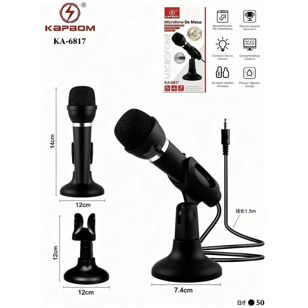 Kapbom Microfone De Mesa P2 3,5mm Elimina Ruído Compatível Com Notebook Pc Tablet Telefone Celular
