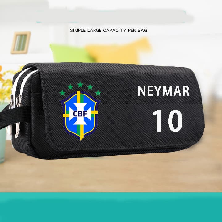 Frete grátis Estojo de lona de grande capacidade Brasil NEYMAR Bolsa de papelaria para estudantes com zíper Flip Futebol