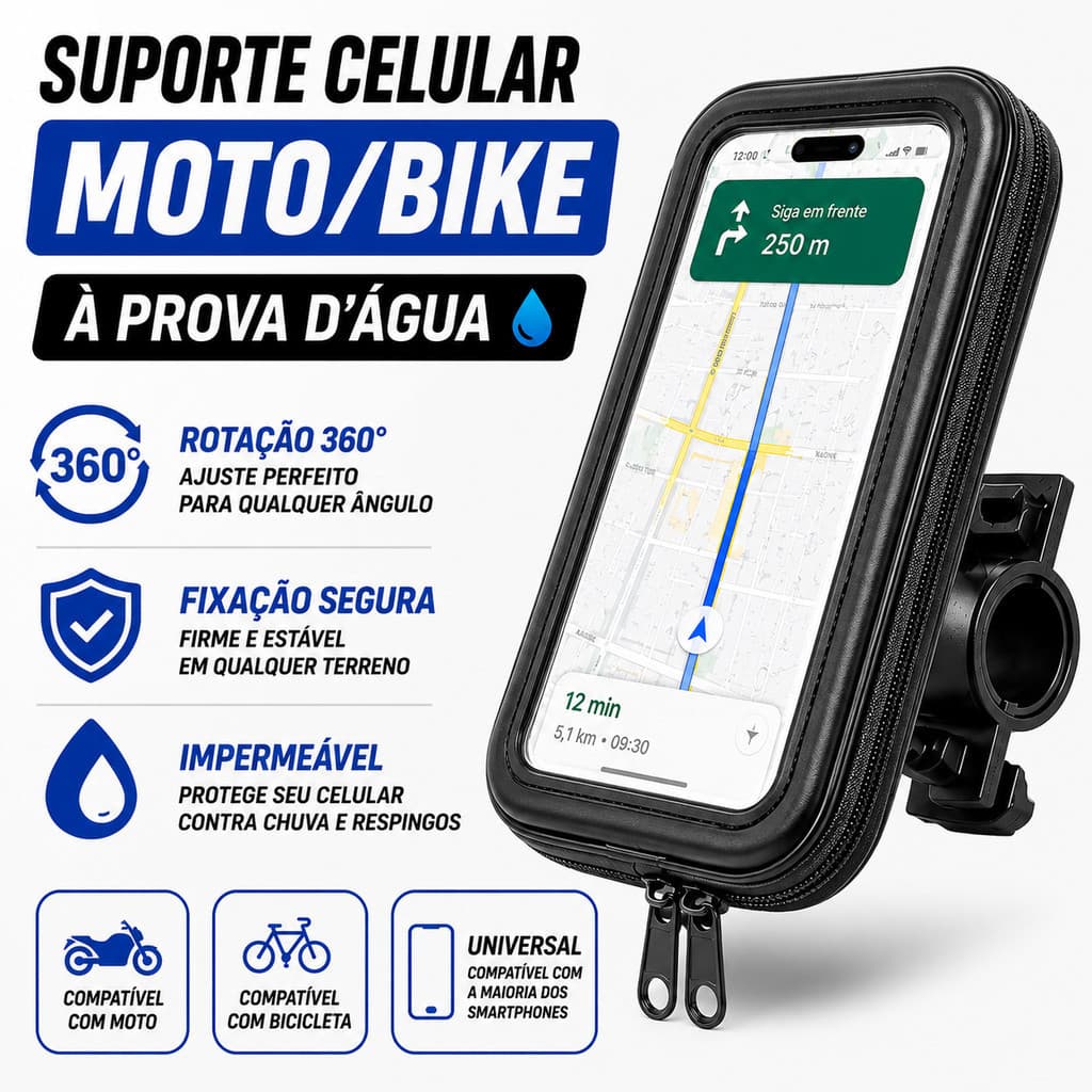 Suporte Capa Celular Moto Bike Bicicleta Motocicleta Guidao Universal Impermeavel A Prova D Agua Ate 6.8 Polegadas