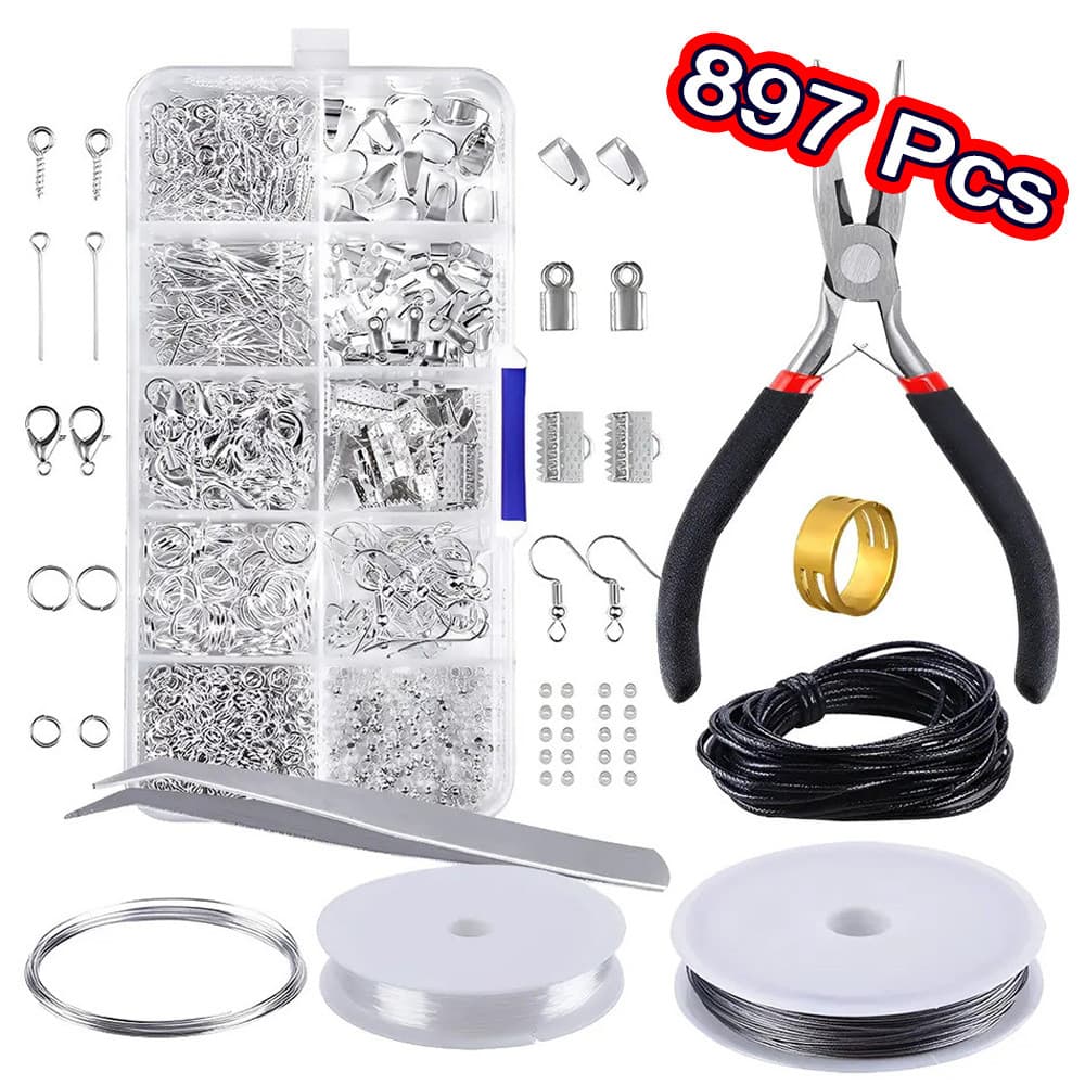 Kit 897 Pcs Bijuterias Para Fazer Jóia Diy Com Alicate Pinça Pronta Entrega