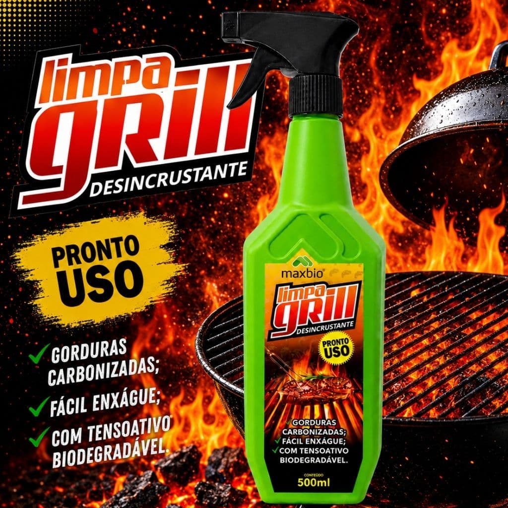 Desincrustante Maxbio Limpa Grill Desengordurante Para Churrasqueiras Grelhas Remove Gordura Pesada
