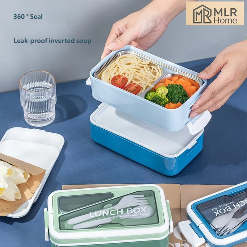 Lancheira de estudante de camada única e dupla de aço inoxidável 304/Material de contato alimentar/portátil + talheres +