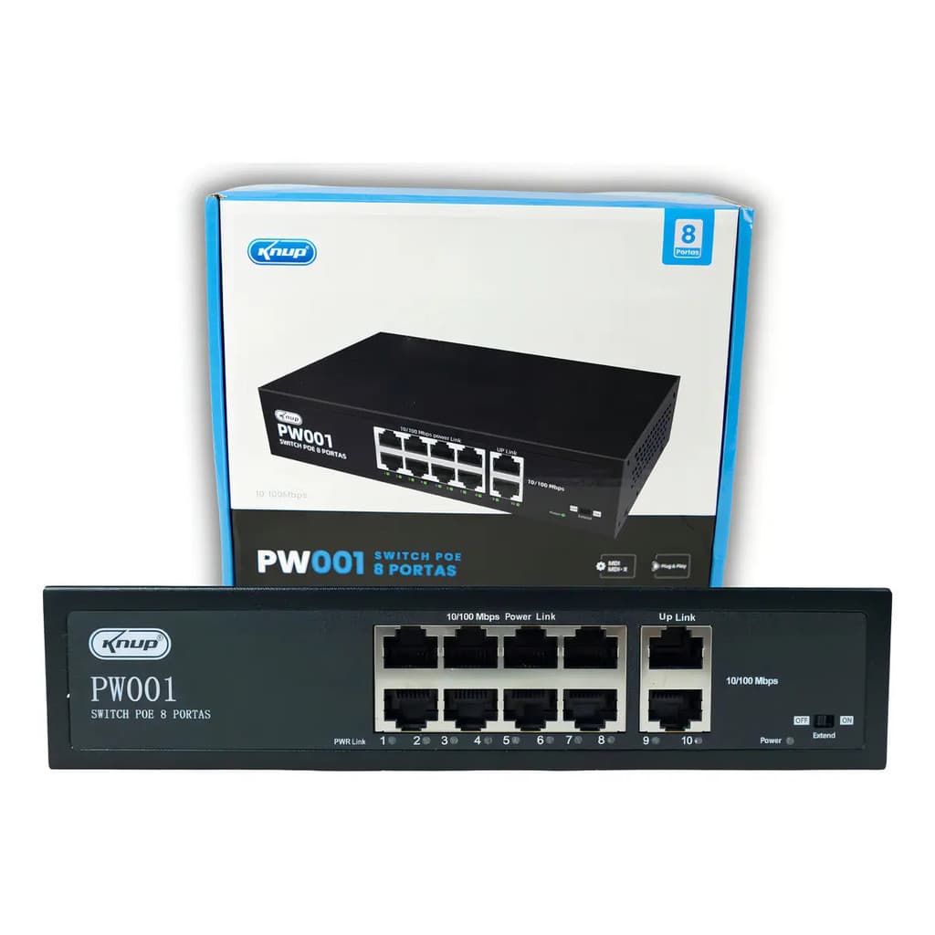 Switch Poe 8 Portas 2 Uplink 1.6 Gb/s Knup Kp-pw001