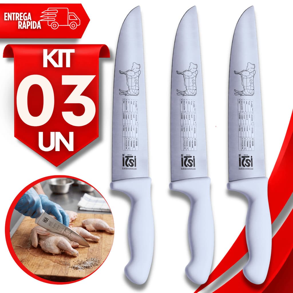 Jogo Faca 8' Polegadas Inox Açougueiro Profissional Chef Cozinha Qualidades Premium Utensílios
