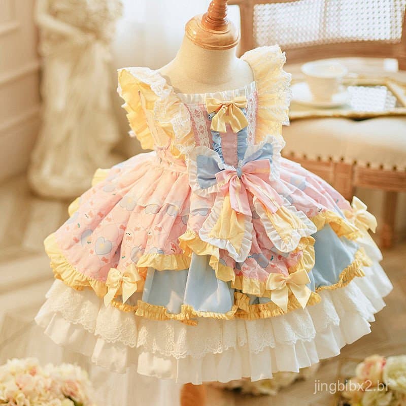Vestido Leve e Fofo para Cães Pequenos, Estilo Lolita Princesa com Laço