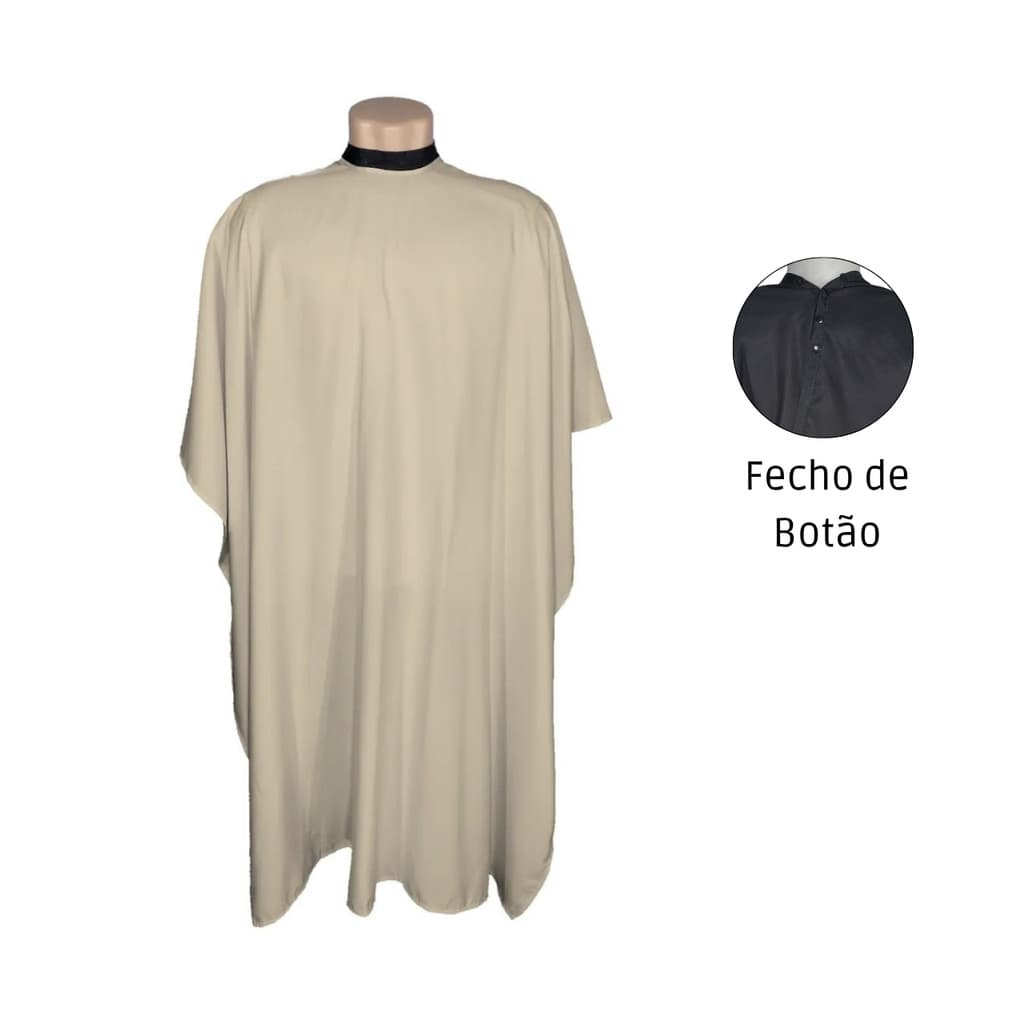 Capa de Corte Profissional Microfibra Bege 195 cm  x  145 cm | Barbeiro Cabeleireiro Ajuste com botão .