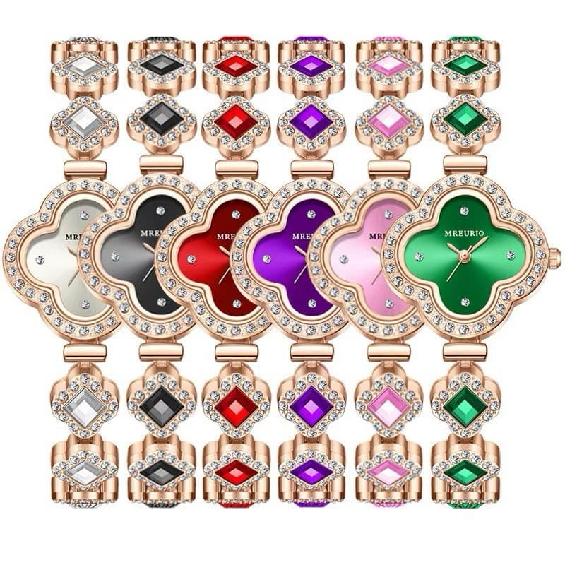 dourado e preto Relógio Feminino Série Trevo de Diamantes